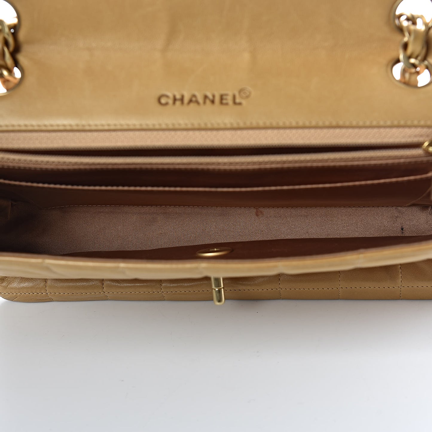 Lambskin Quilted Medium Chocolate Bar Flap Beige