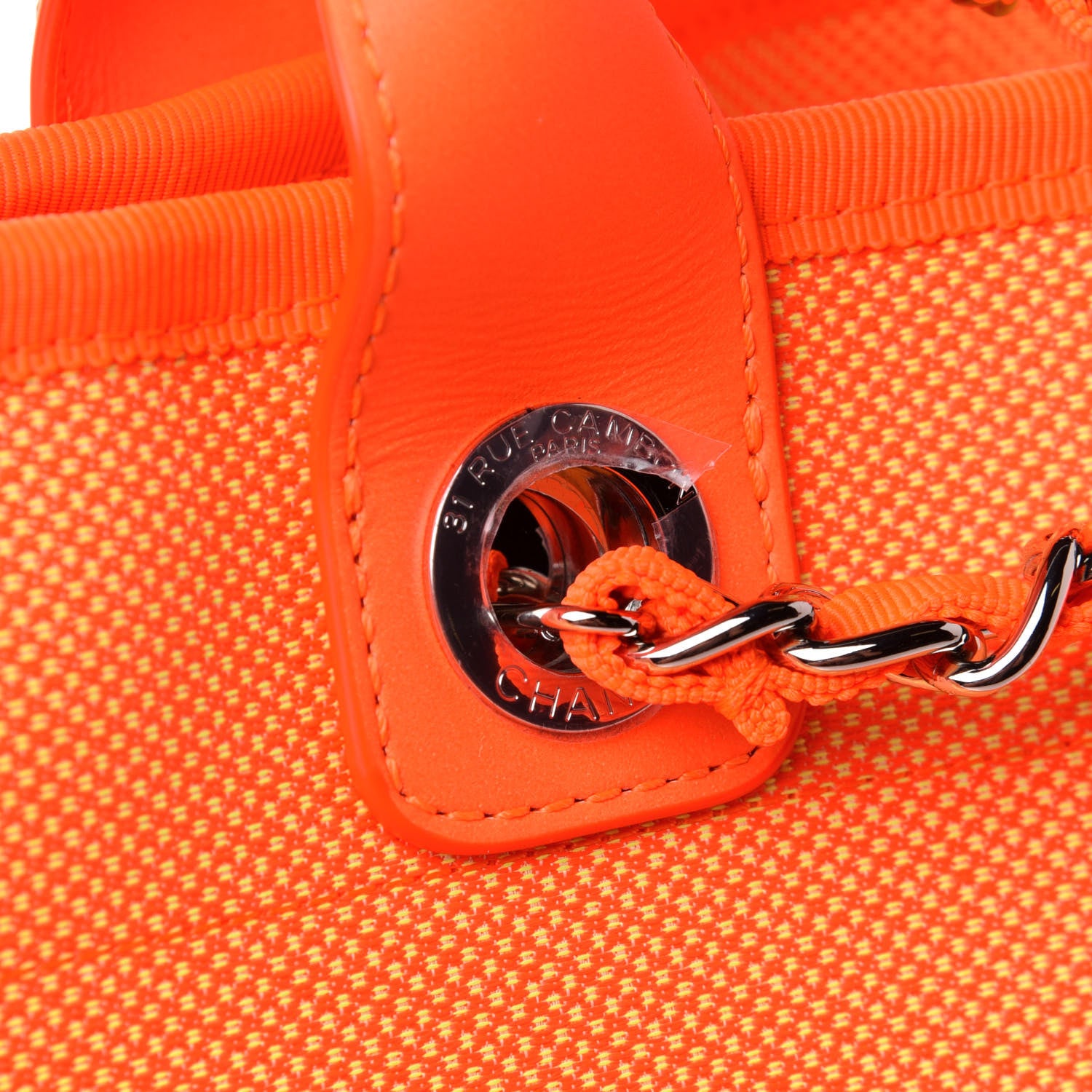 Chanel Mixed Fibers Calfskin Deauville Medium Tote Orange Yellow 10 of 12