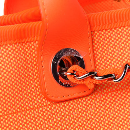 Chanel Mixed Fibers Calfskin Deauville Medium Tote Orange Yellow 10 of 12