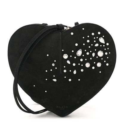 Alaia Suede Crystal Embellished Le Coeur Bag Black 1 of 8