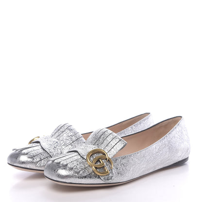 Gucci Galassia GG Marmont Fringe Flats 37.5 Argento 3 of 10