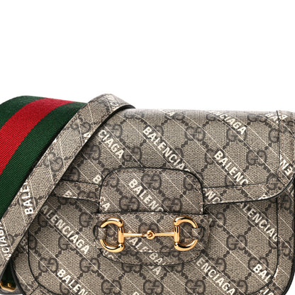 Gucci X BALENCIAGA GG Supreme Monogram Web Logo Print Mini Horsebit 1955 Shoulder Bag Beige Ebony 10 of 15