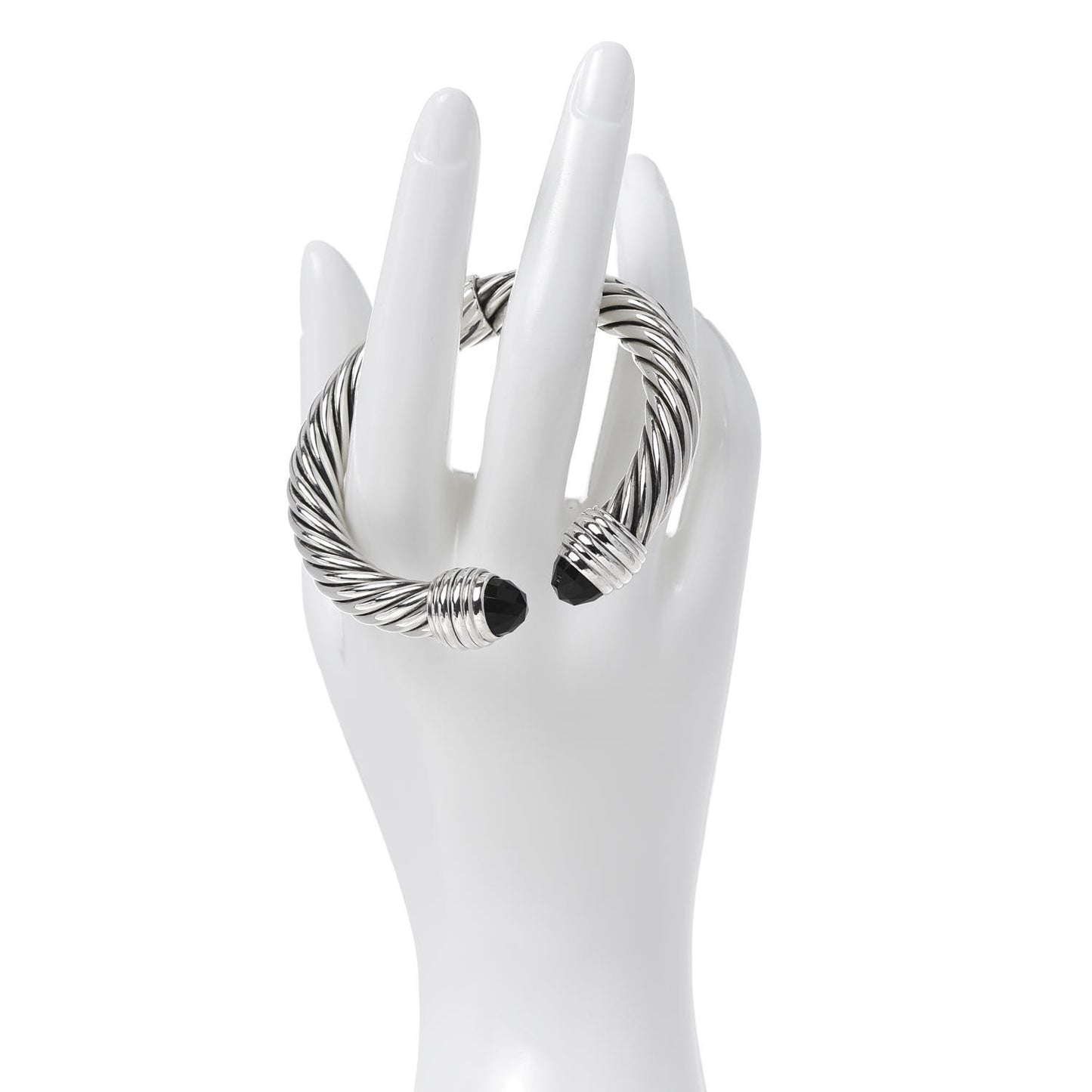 Sterling Silver Black Onyx 10mm Cable Classics Hinged Bracelet