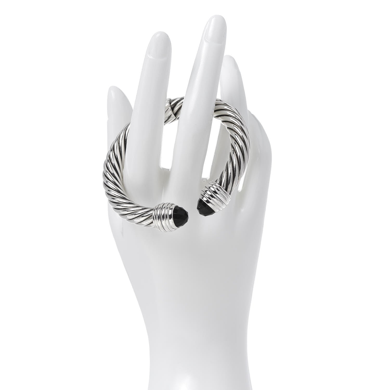 David Yurman Sterling Silver Black Onyx 10mm Cable Classics Hinged Bracelet 2 of 4