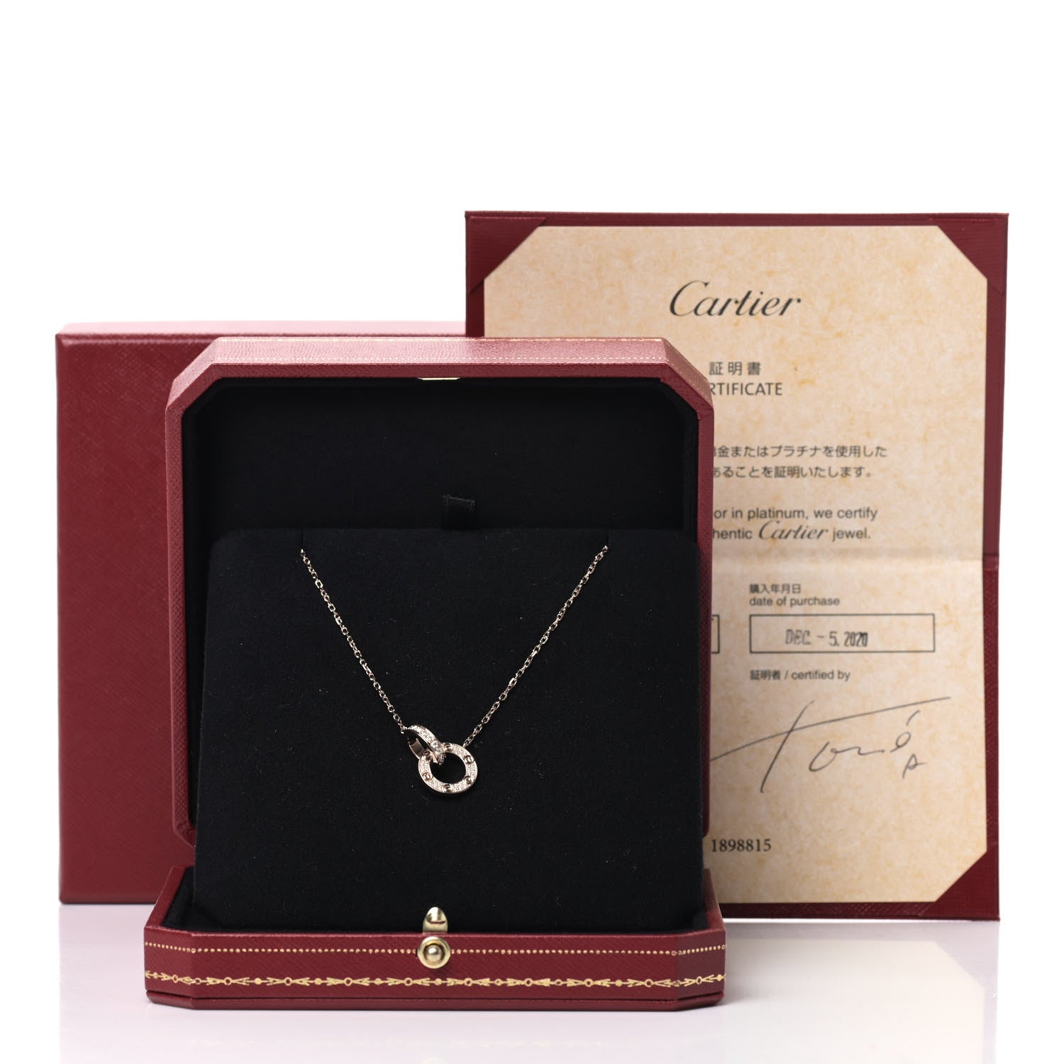 Cartier 18K Pink Gold Diamond Interlocking LOVE Paved Necklace 6 of 6