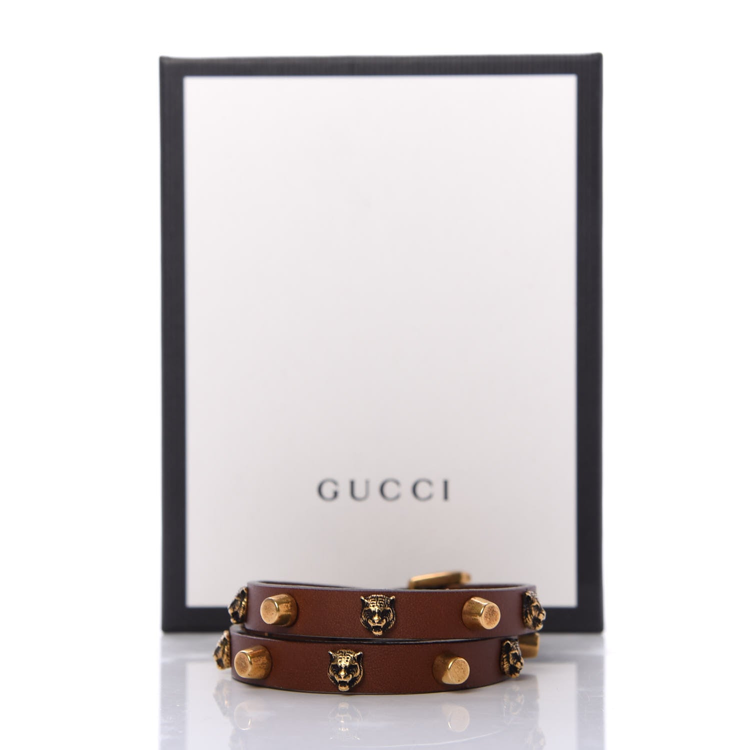 Gucci Calfskin Feline Head Studded Bracelet Brown 5 of 5