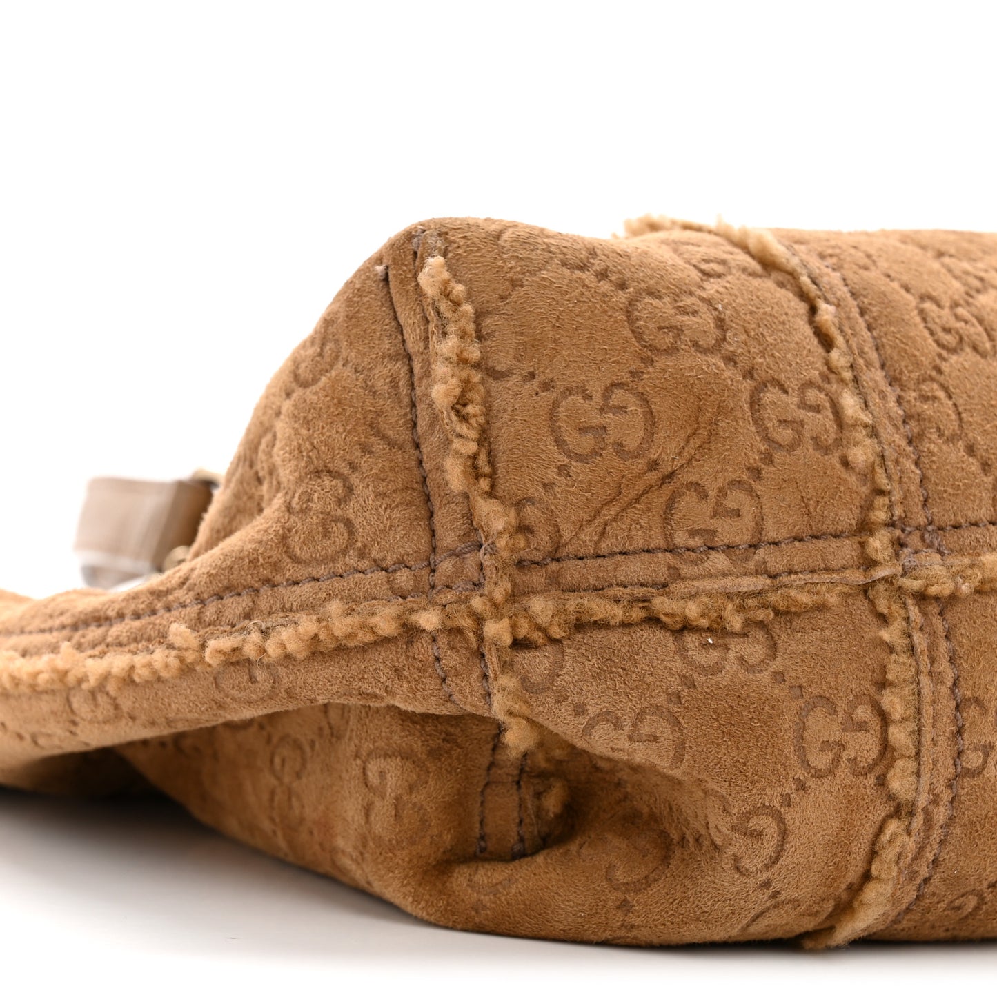 Suede Shearling Guccissima Large Jolicoeur Tote Tan