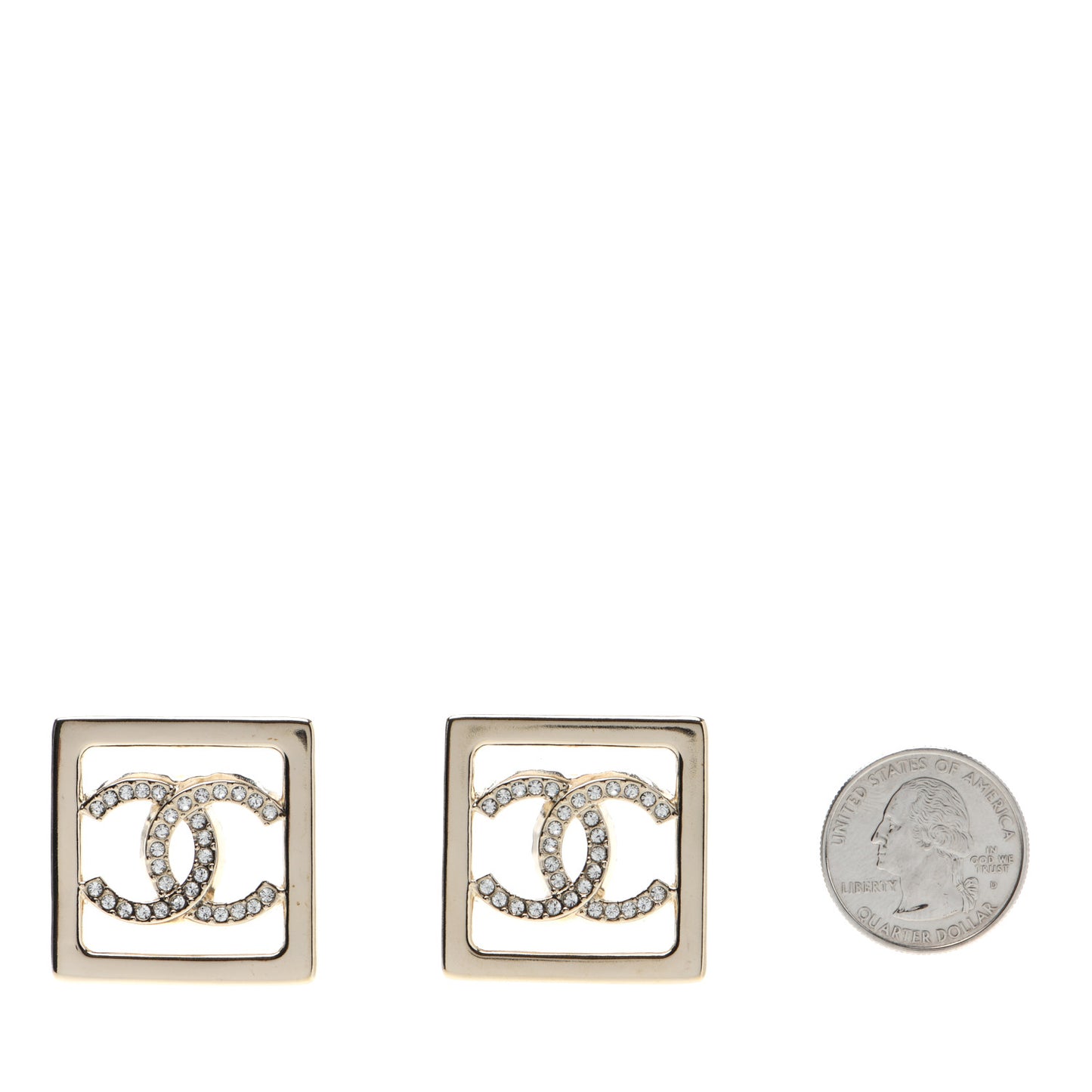 Metal Crystal Square CC Earrings Gold