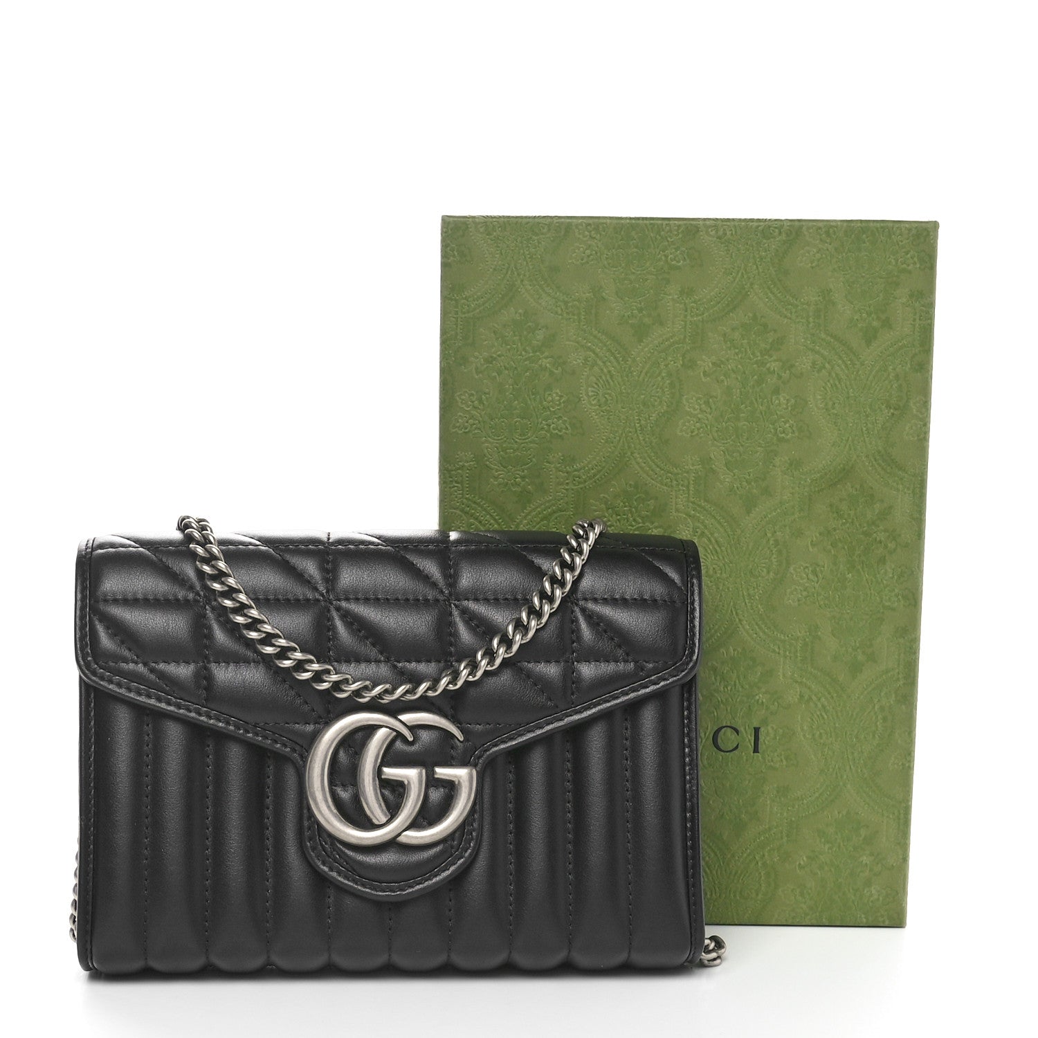 Gucci Calfskin Matelasse Aria GG Marmont Chain Wallet Black 11 of 11