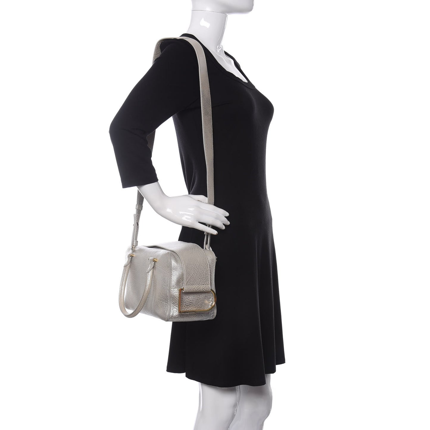 Metallic Crispy Calfskin Cool Box Satchel Antique Silver