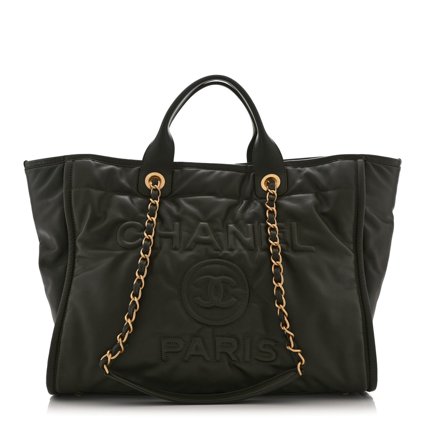 Calfskin Embossed Medium Deauville Tote Khaki