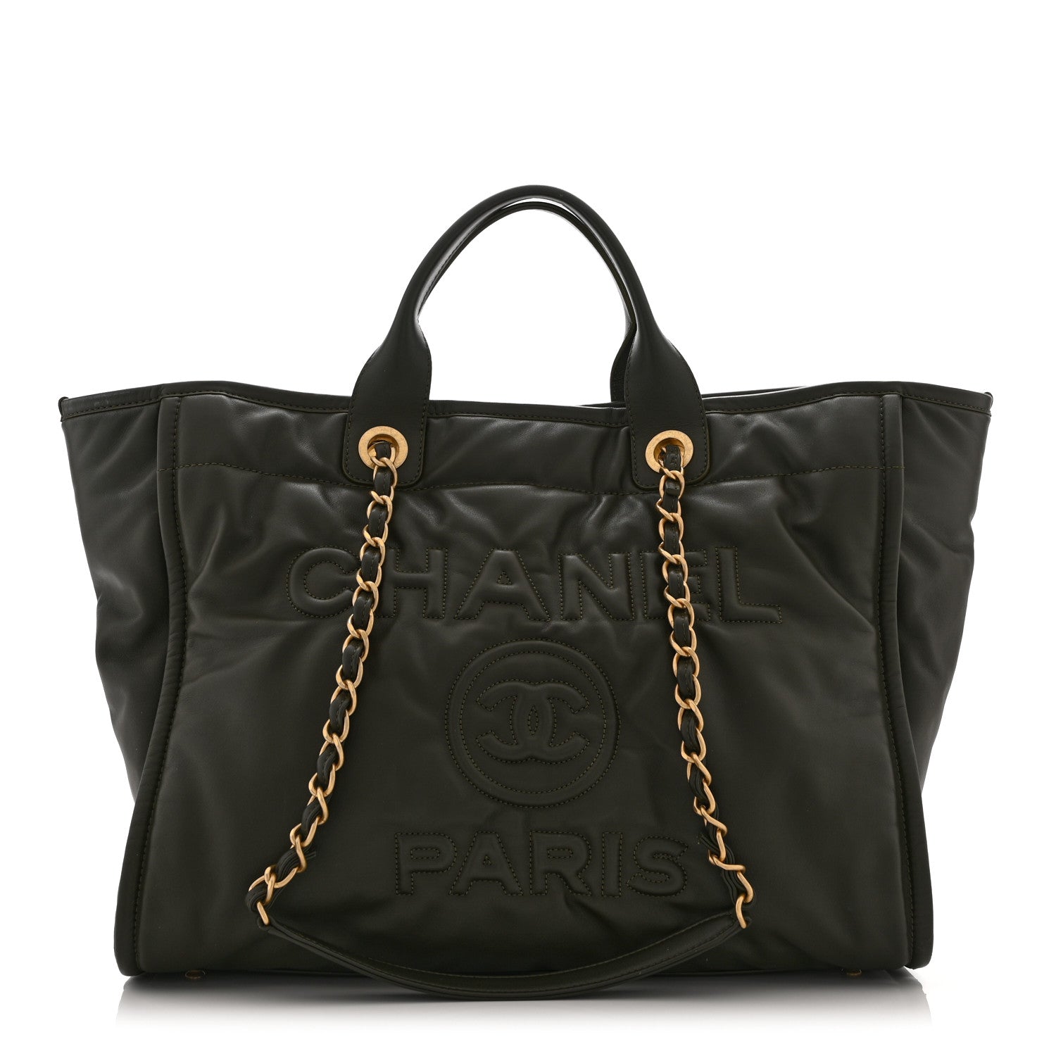 Chanel Calfskin Embossed Medium Deauville Tote Khaki 1 of 13