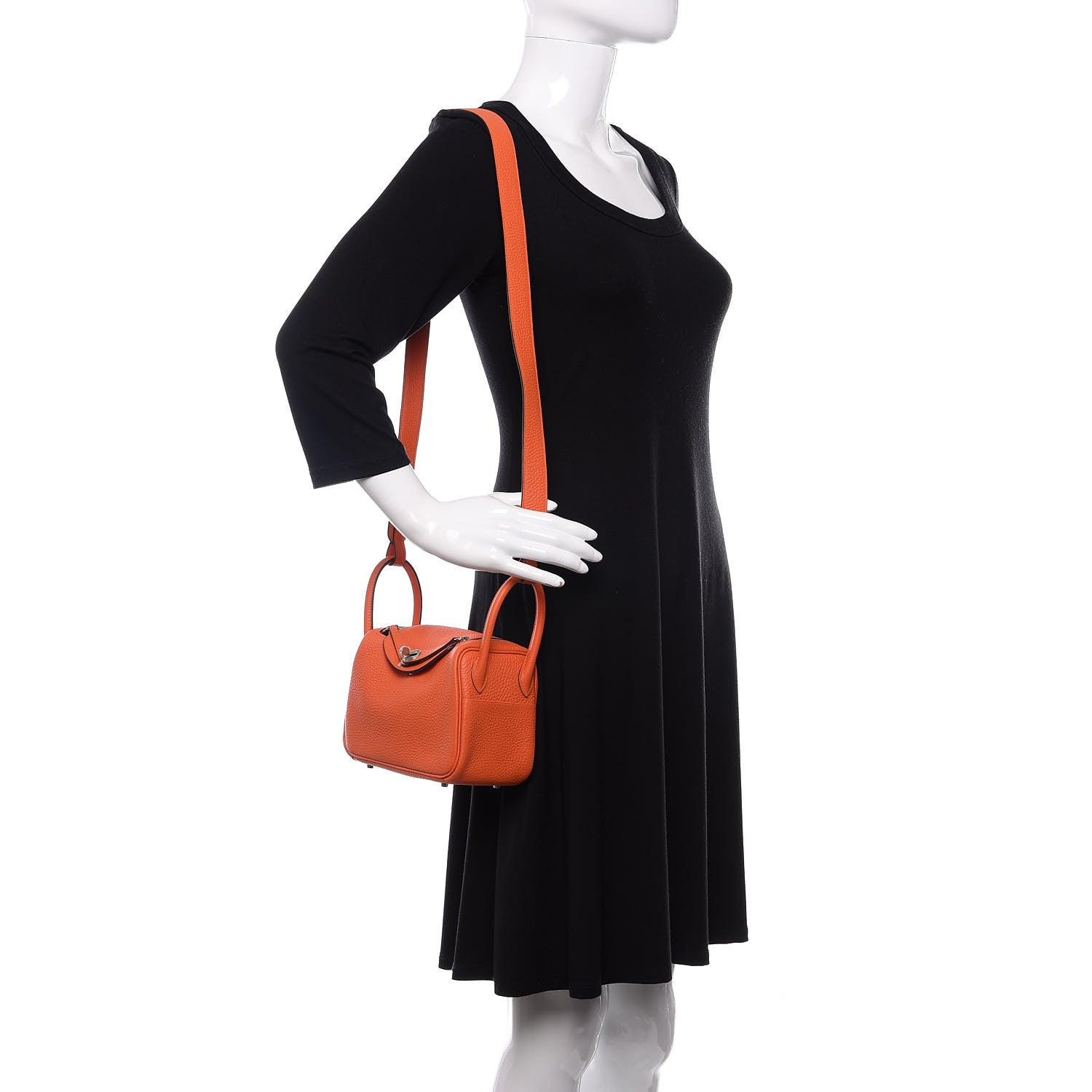 Hermes Taurillon Clemence Mini Lindy 20 Orange 2 of 9