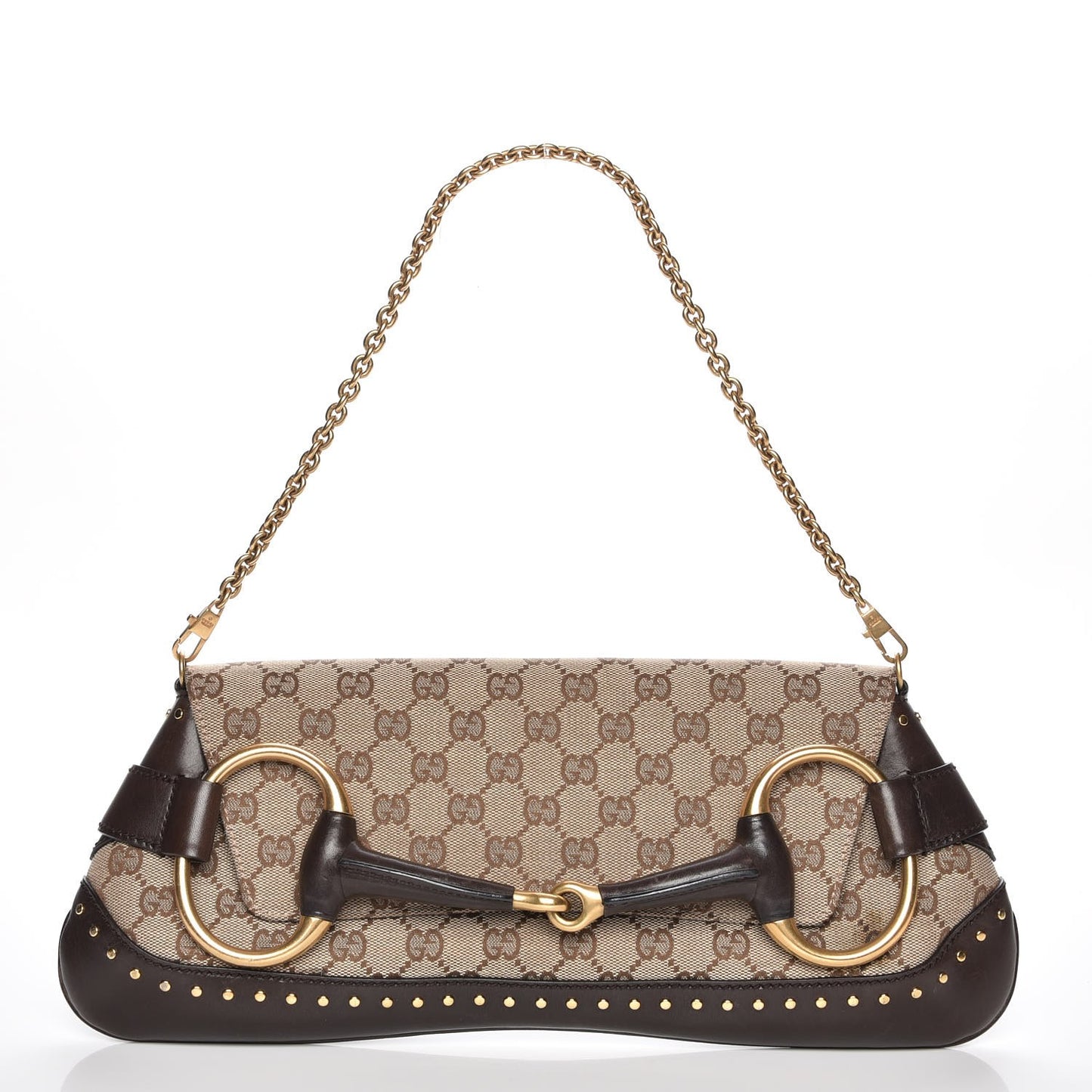 Monogram Studded Large Horsebit Clutch Dark Brown