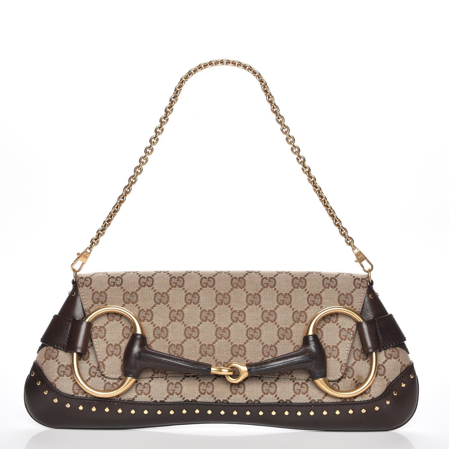 Gucci Monogram Studded Large Horsebit Clutch Dark Brown 1 of 7