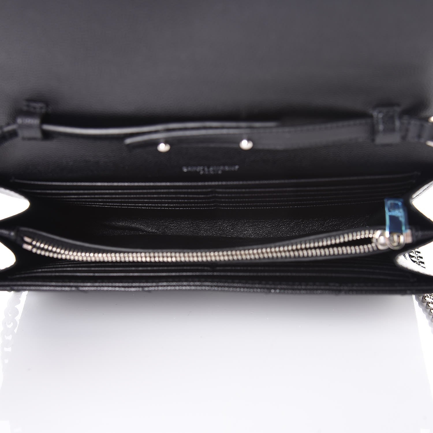 Saint Laurent Grain De Poudre Matelasse Chevron Monogram Chain Wallet Black 5 of 8