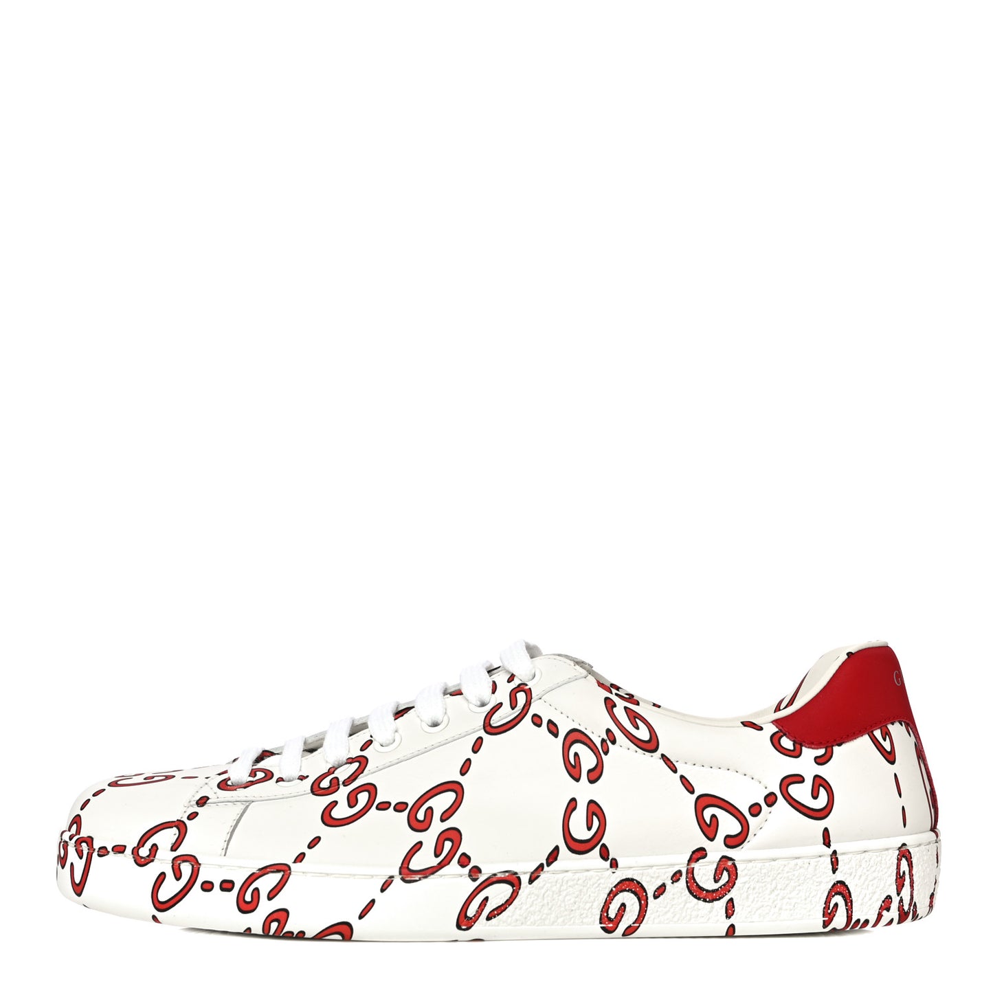 Calfskin GucciGhost Print Mens Ace Sneakers 8.5 White Hibiscus Red