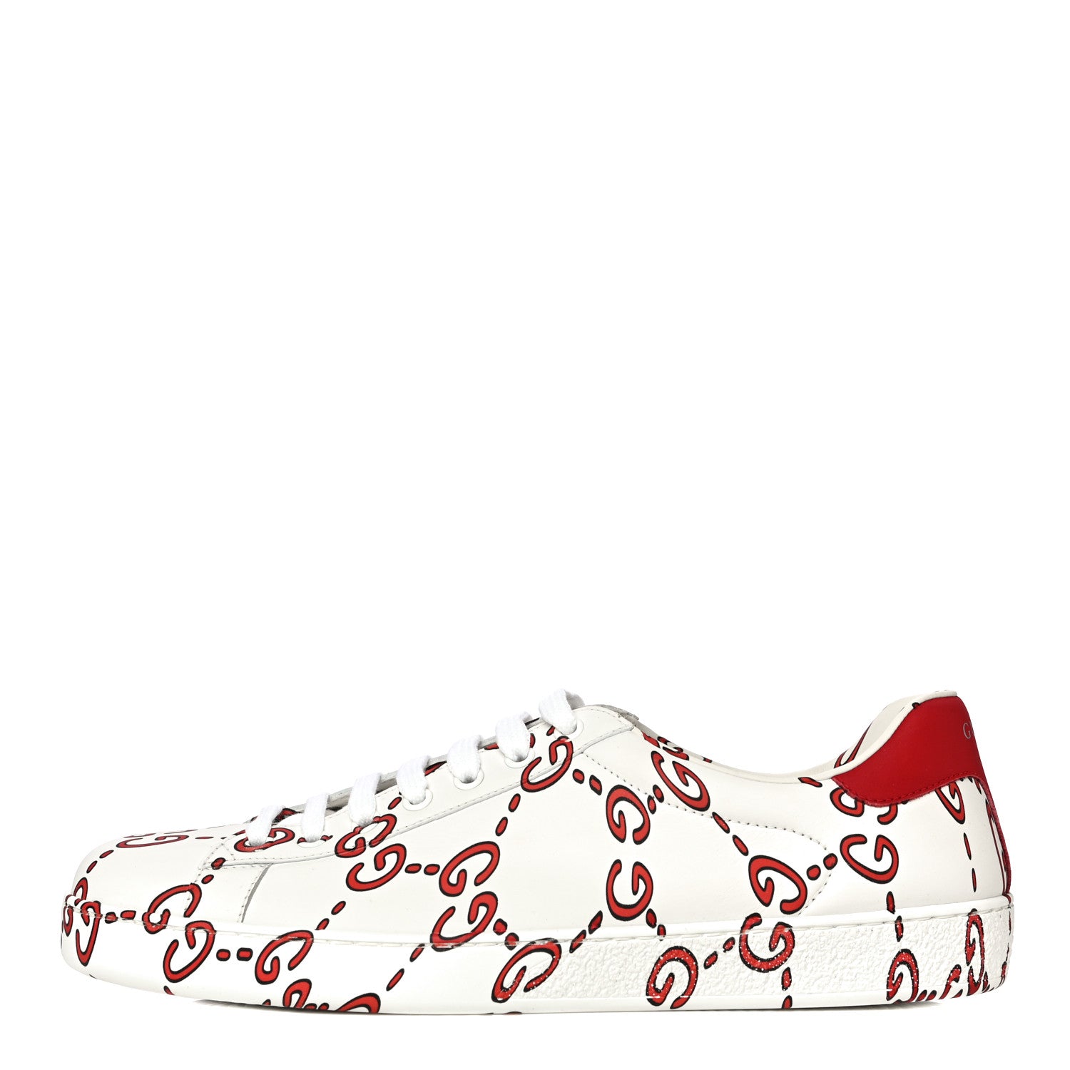 Gucci Calfskin GucciGhost Print Mens Ace Sneakers 8.5 White Hibiscus Red 1 of 11