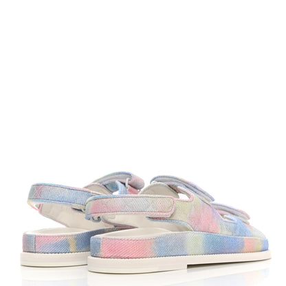 Chanel Printed Fabric Quilted Dad Sandals 42 Green Pink Blue 4 of 9