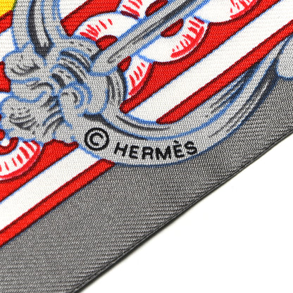 Hermes Silk Bride De Cour Twilly Gris Jaune Vif Rouge 3 of 4
