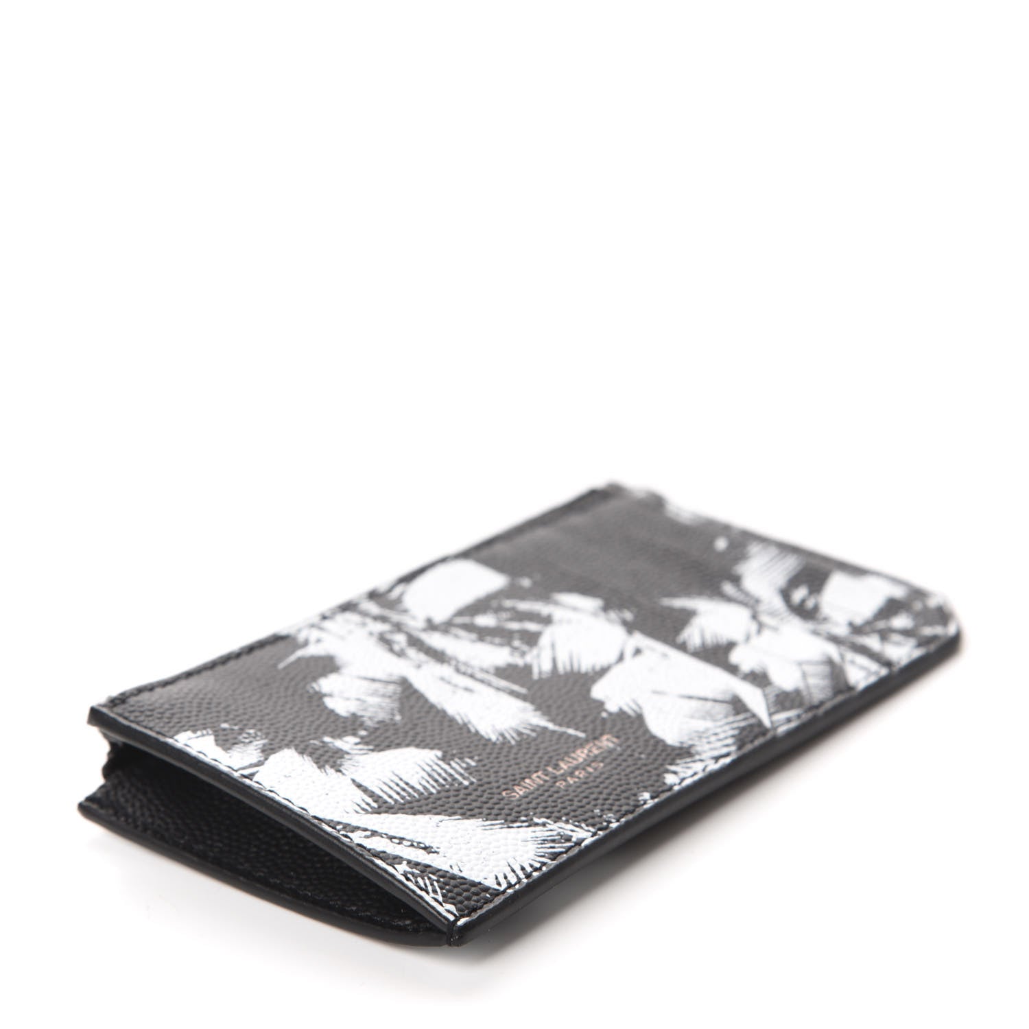 Saint Laurent Grain de Poudre Palm Tree 5 Fragments Zip Pouch Card Holder Black 4 of 7