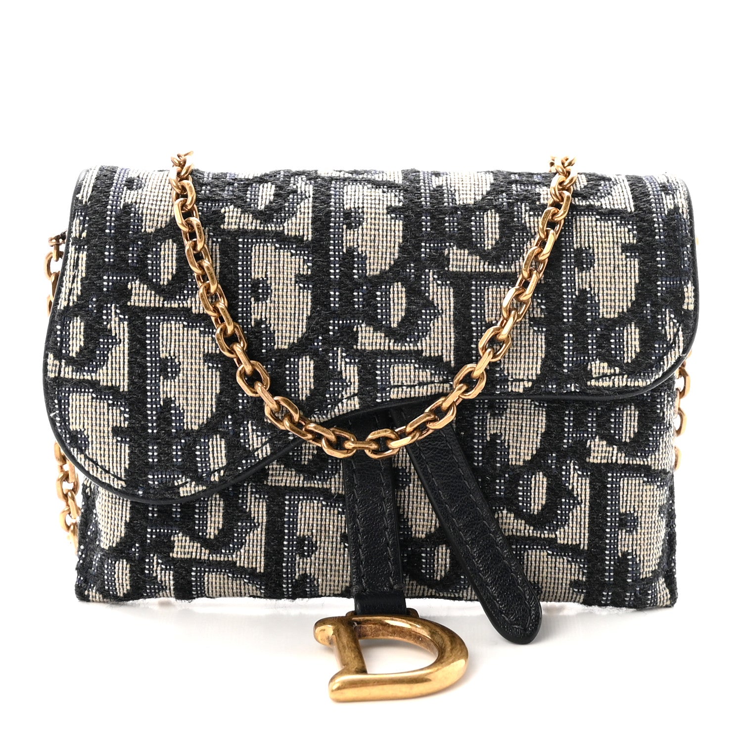 Christian Dior Oblique Nano Saddle Chain Pouch Blue 1 of 10