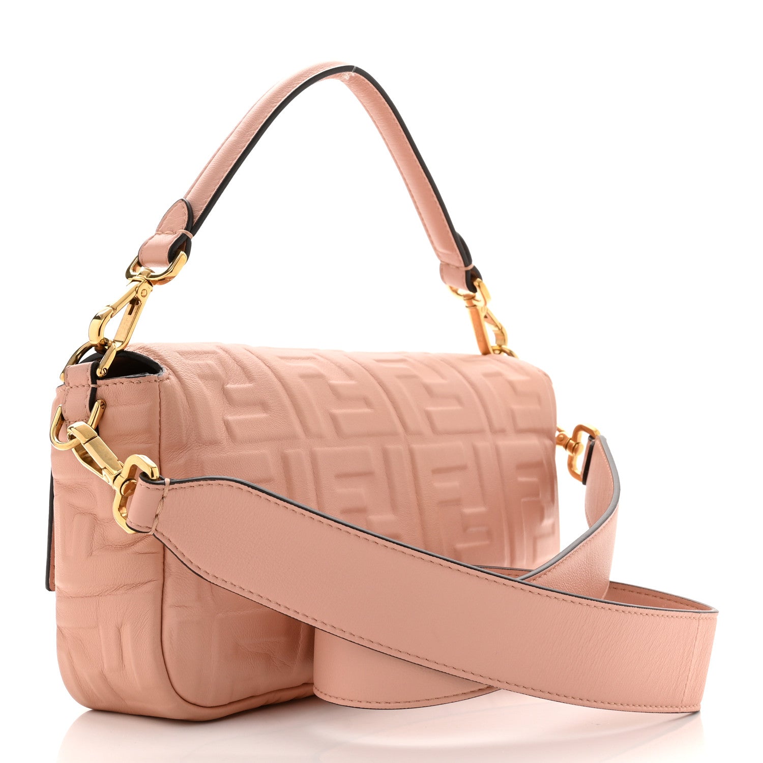 Fendi Nappa FF 1974 Embossed Baguette Rosa Bourbon 3 of 11