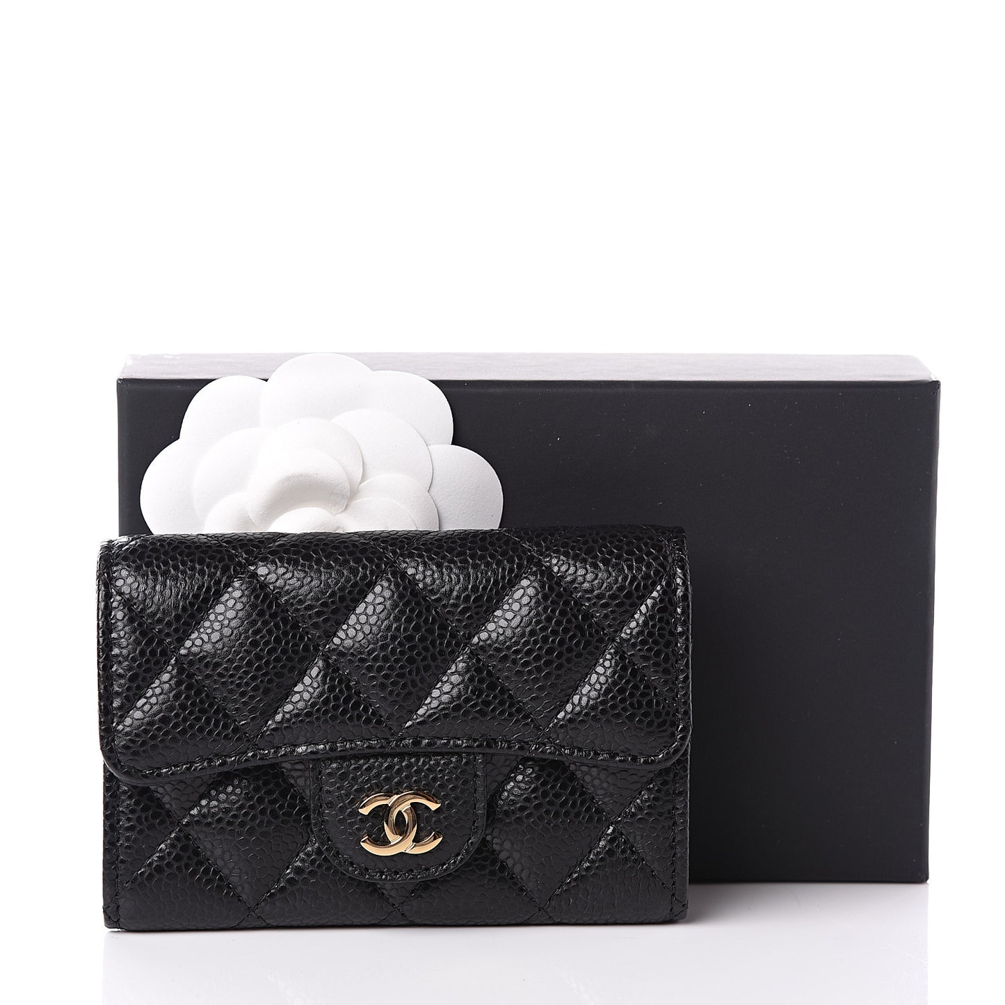 Caviar Quilted Flap Card Holder Black