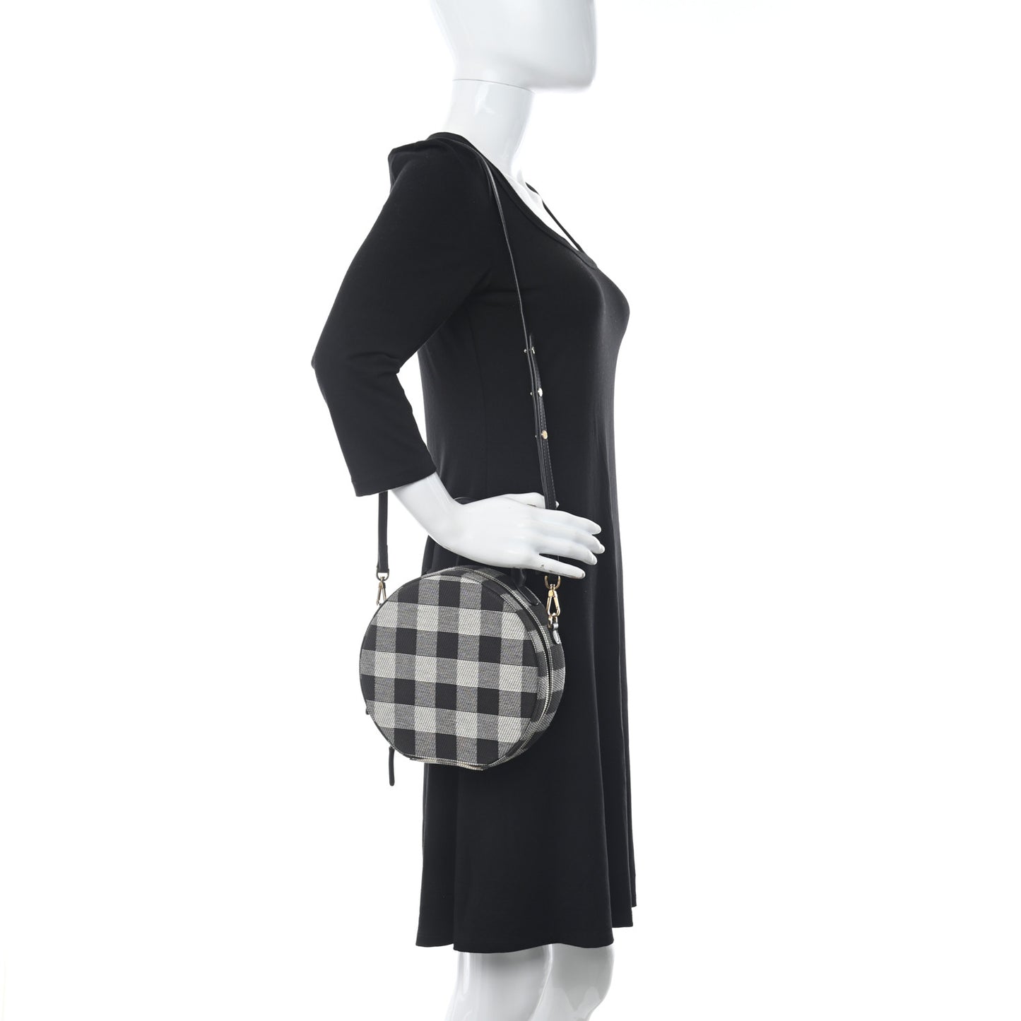 Canvas Gingham Check Circle Crossbody Black White