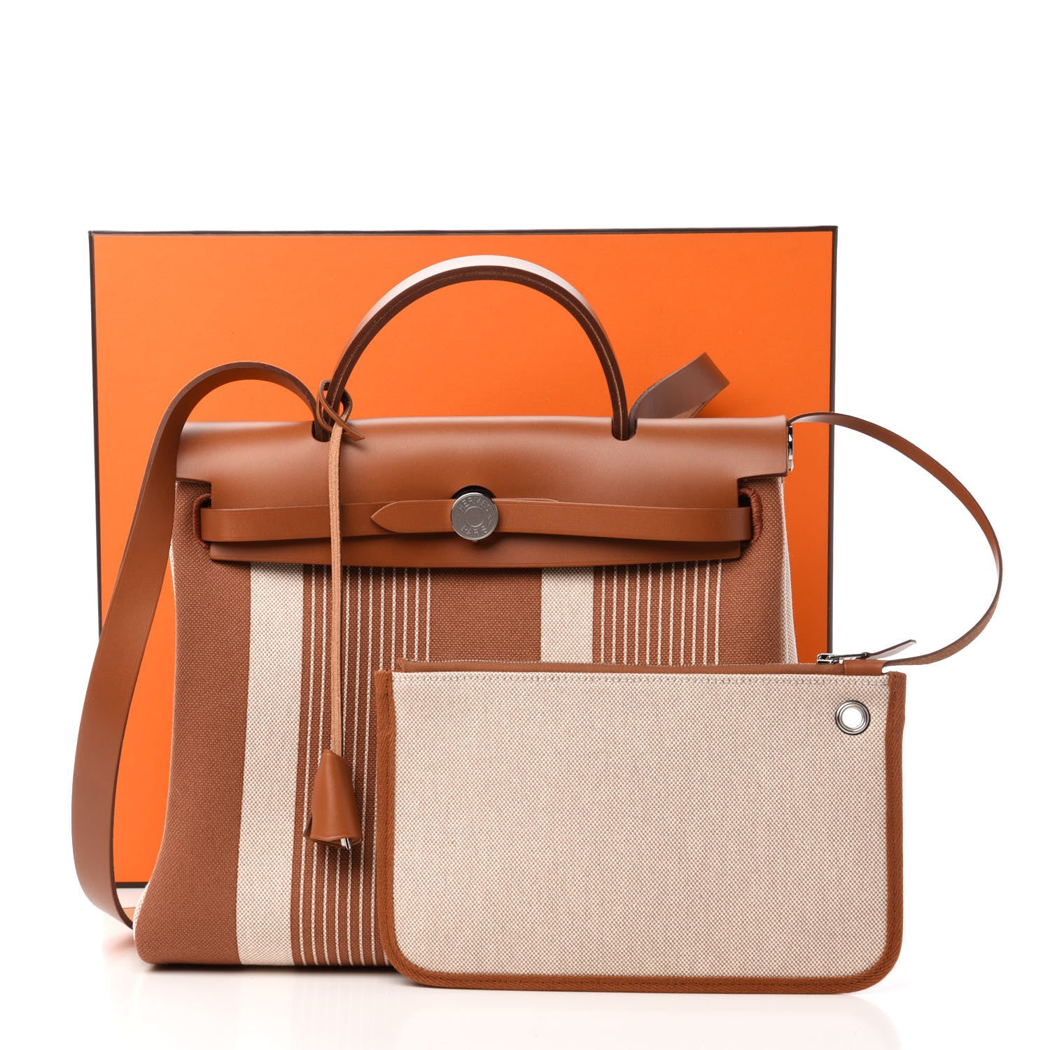 Hermes Vache Hunter Toile H Vibration Herbag Zip Retourne 31 PM Fauve Ecru Beige 12 of 12