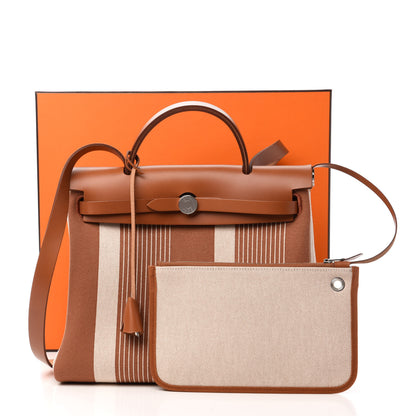 Hermes Vache Hunter Toile H Vibration Herbag Zip Retourne 31 PM Fauve Ecru Beige 12 of 12