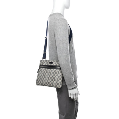 Gucci GG Supreme Monogram Small Flat Side Zip Messenger Bag Beige Blue 2 of 11