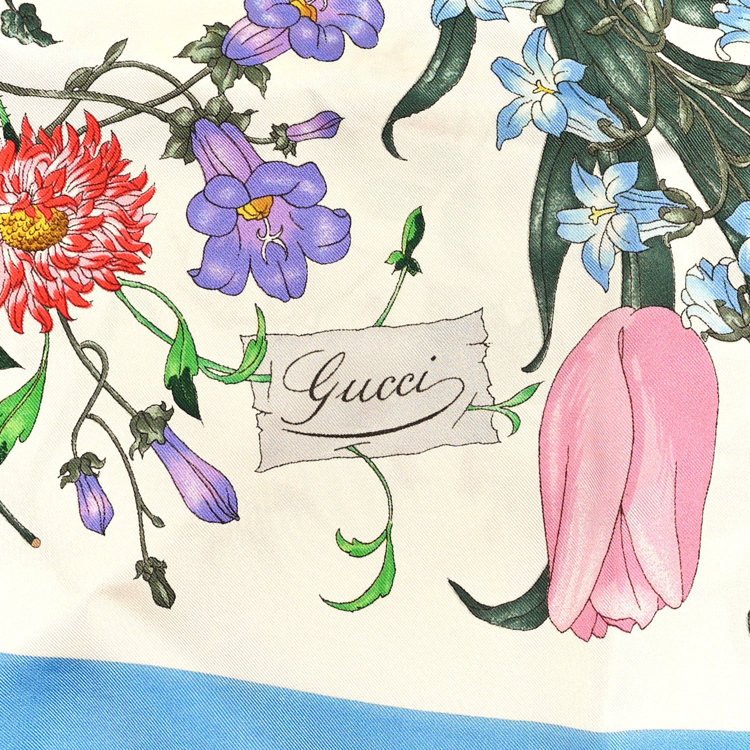 Gucci Silk Twill Flora Fluo Square Scarf Ivory Blue 2 of 4