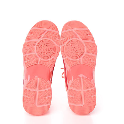 Chanel Nylon Lambskin Suede Calfskin CC Sneakers 37.5 Pink 5 of 8