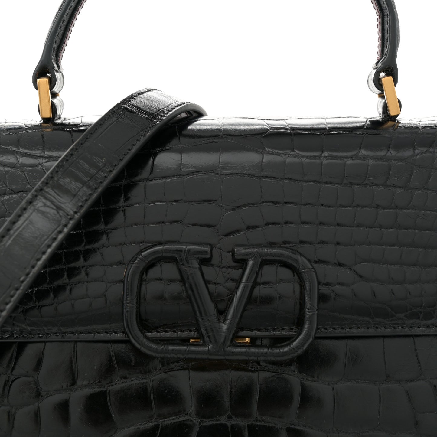Crocodile Small VSling Top Handle Bag Black