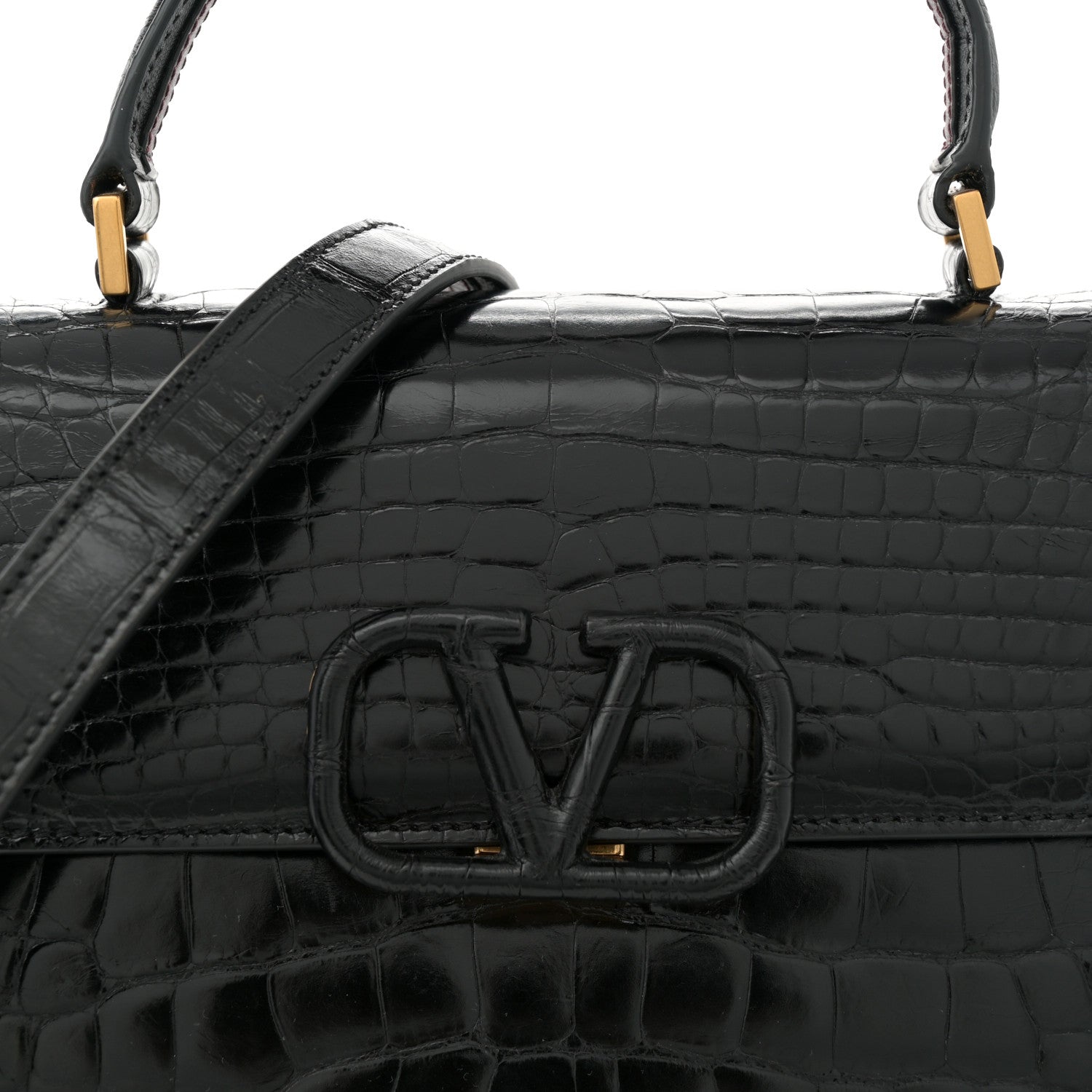 Valentino Garavani Crocodile Small VSling Top Handle Bag Black 7 of 11