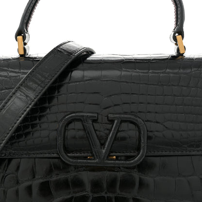 Valentino Garavani Crocodile Small VSling Top Handle Bag Black 7 of 11