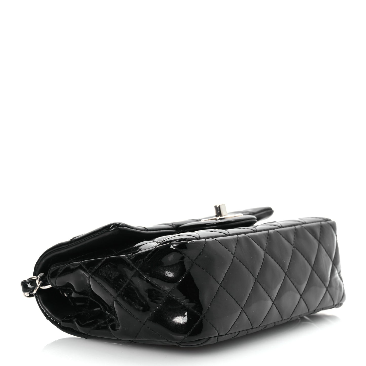 Patent Calfskin Quilted Mini Rectangular Flap Black