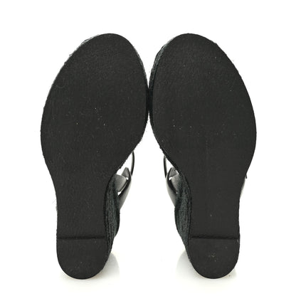 Saint Laurent Calfskin Tribute 95 Platform Espadrille Wedge Sandals 35.5 Black 6 of 13
