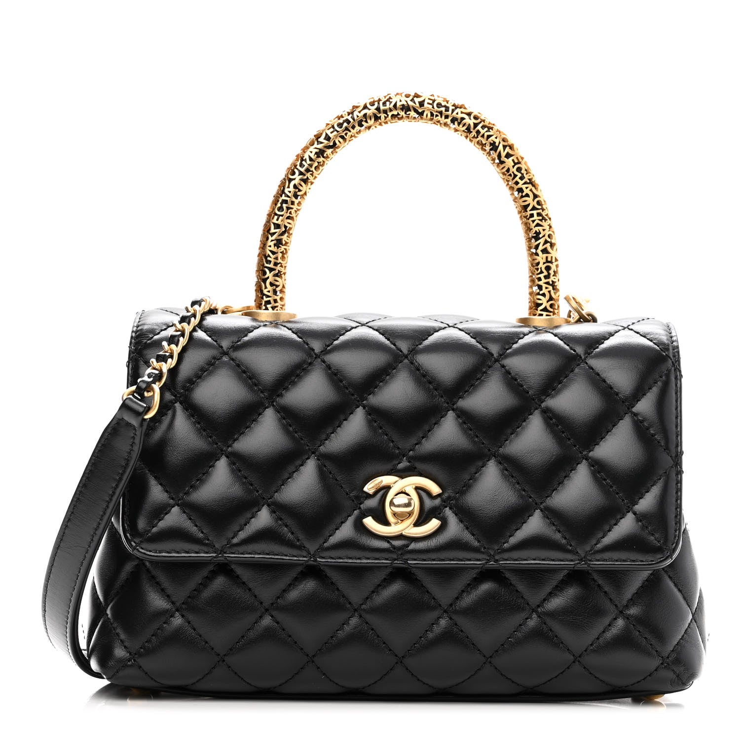 Chanel Calfskin Quilted Mini Logo Coco Handle Flap Black 1 of 11