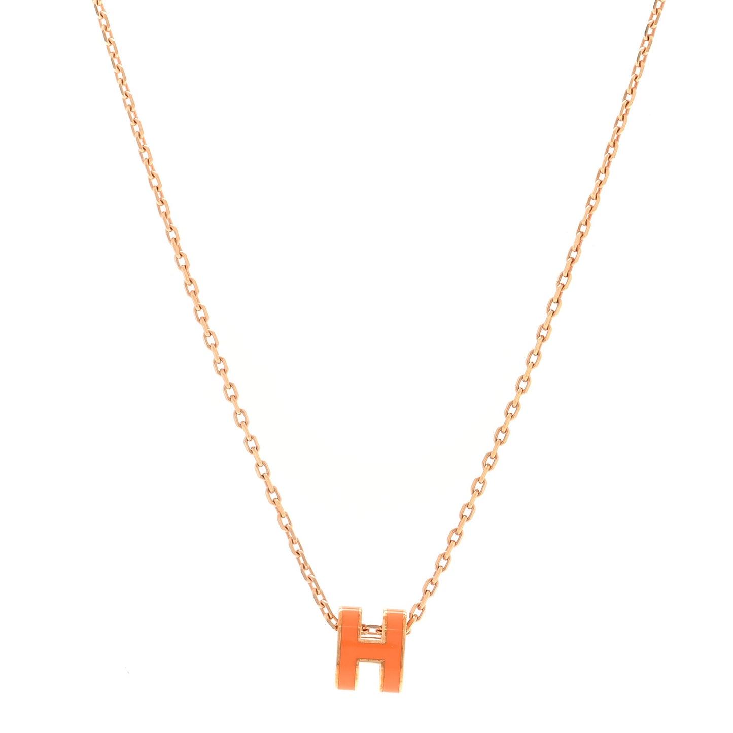 Lacquered Rose Gold Mini Pop H Pendant Necklace Orange
