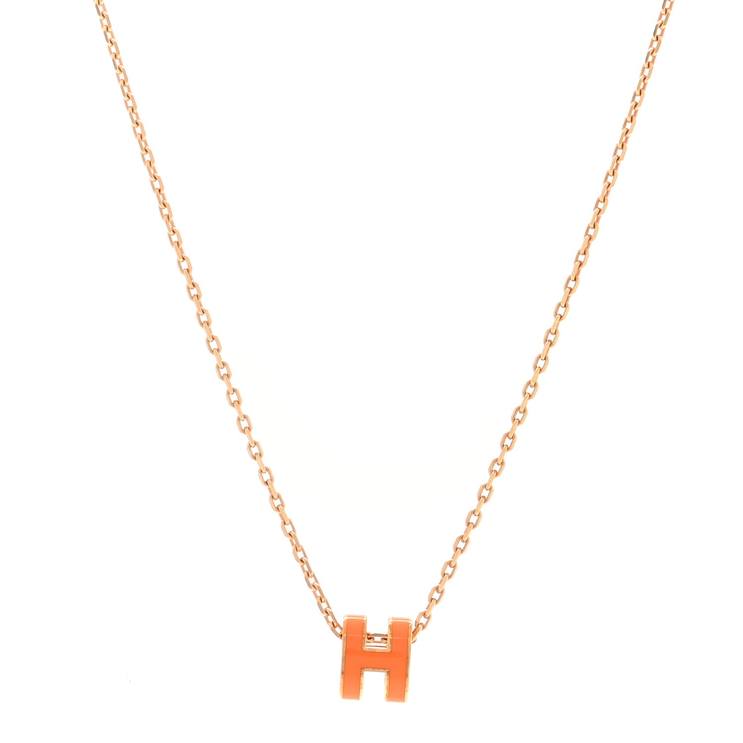 Hermes Lacquered Rose Gold Mini Pop H Pendant Necklace Orange 1 of 5