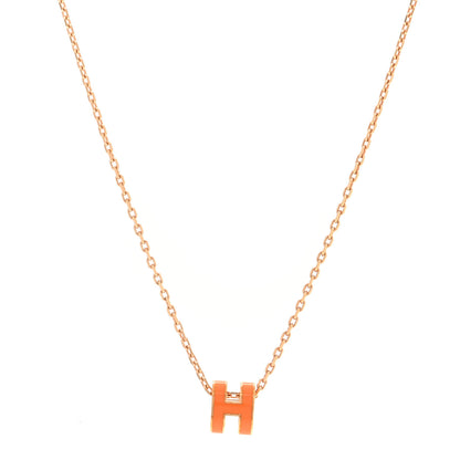 Hermes Lacquered Rose Gold Mini Pop H Pendant Necklace Orange 1 of 5