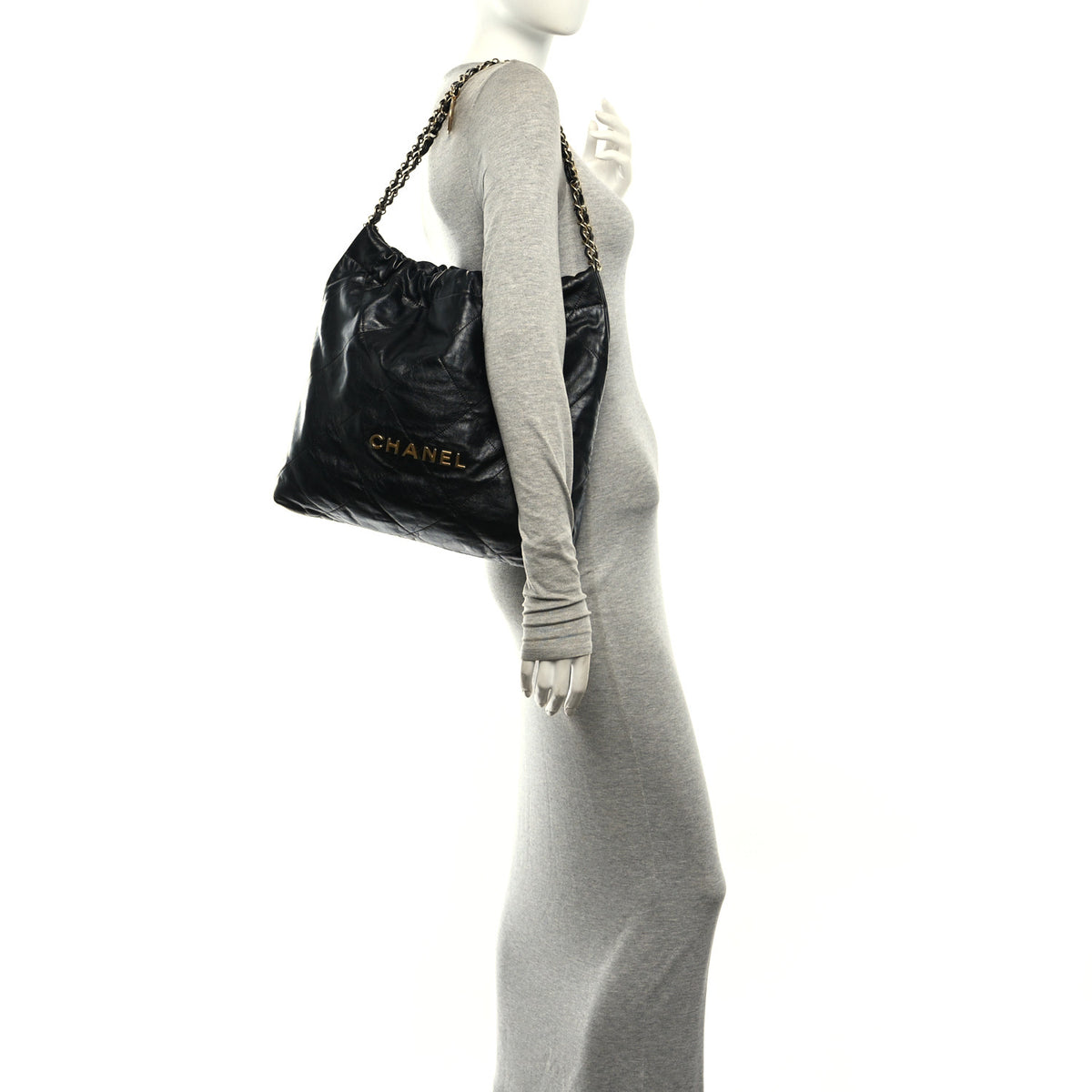 Shiny Calfskin Quilted Small Chanel 22 Black