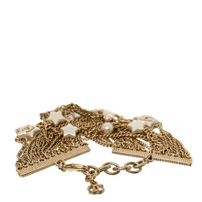 Chanel Metal Resin Pearl Multistrand Chain CC Bracelet Gold 2 of 5