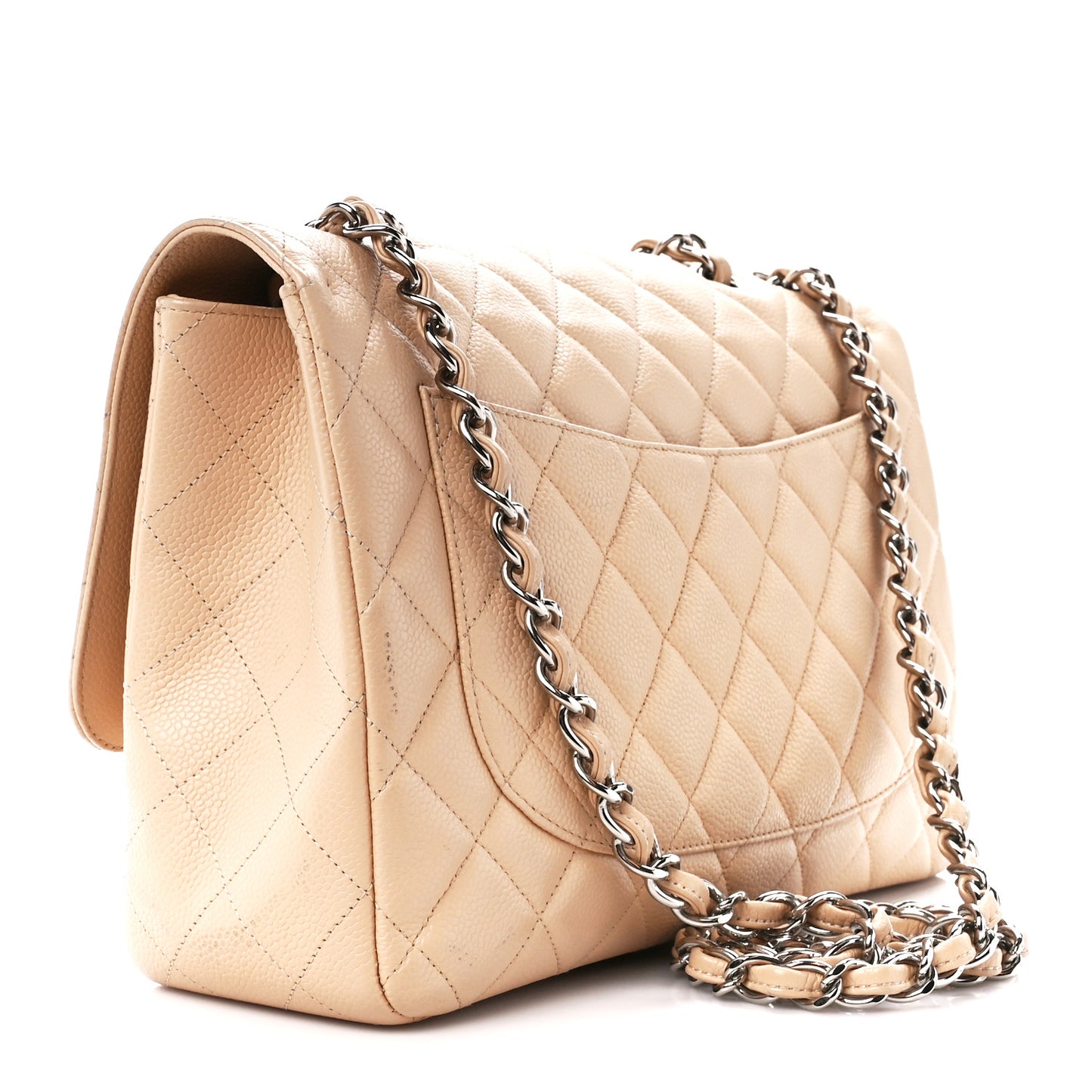 Caviar Quilted Jumbo Single Flap Beige