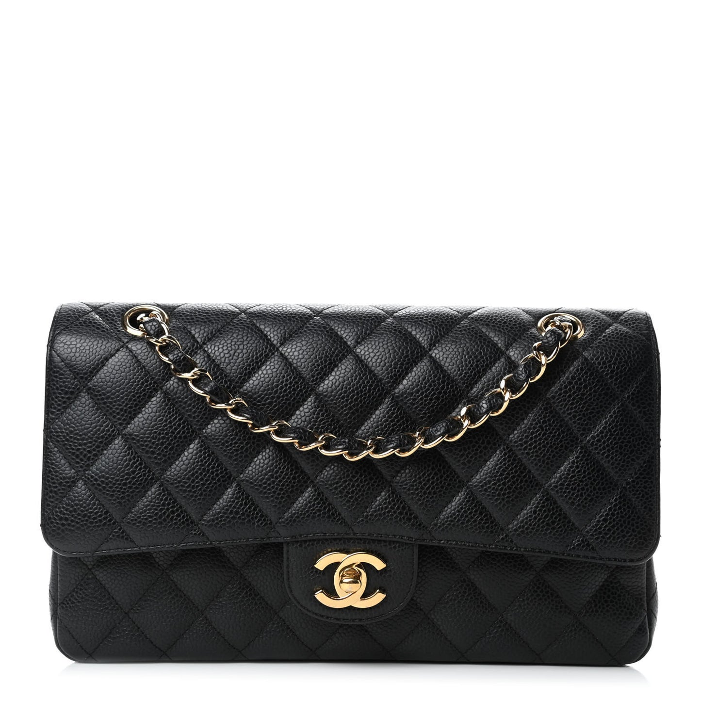 Caviar Quilted Medium Double Flap Black