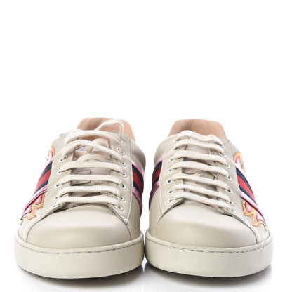 Gucci Calfskin Ayers Web Flames Embroidered Mens Ace Sneakers 10 Off White 2 of 8