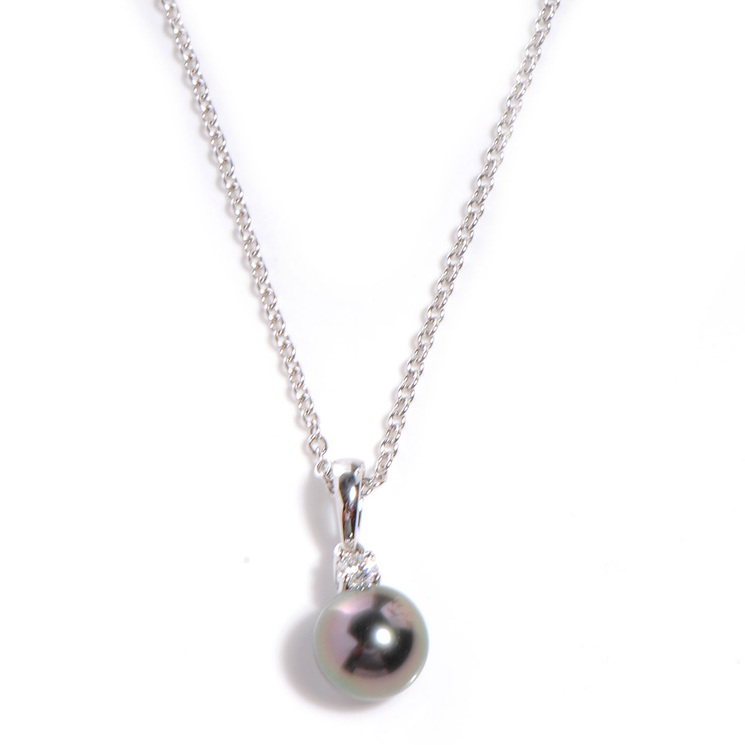 Mikimoto 18k White Gold Diamond Black South Sea Pearl Pendant Necklace 1 of 5
