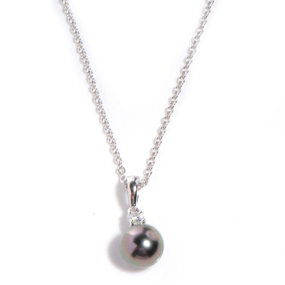 Mikimoto 18k White Gold Diamond Black South Sea Pearl Pendant Necklace 1 of 5